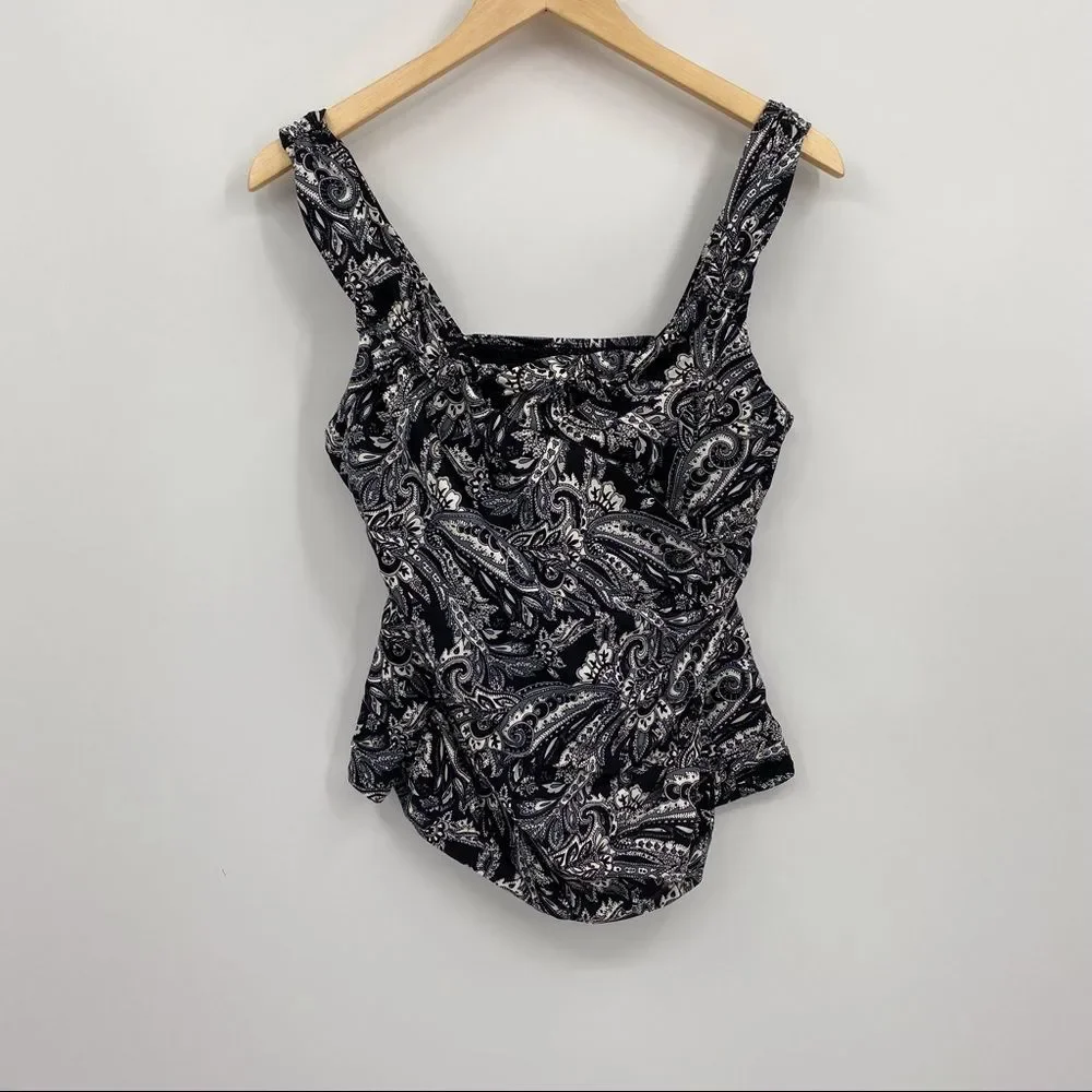 Lands' End Black & White Paisley One-Piece Swimsuit